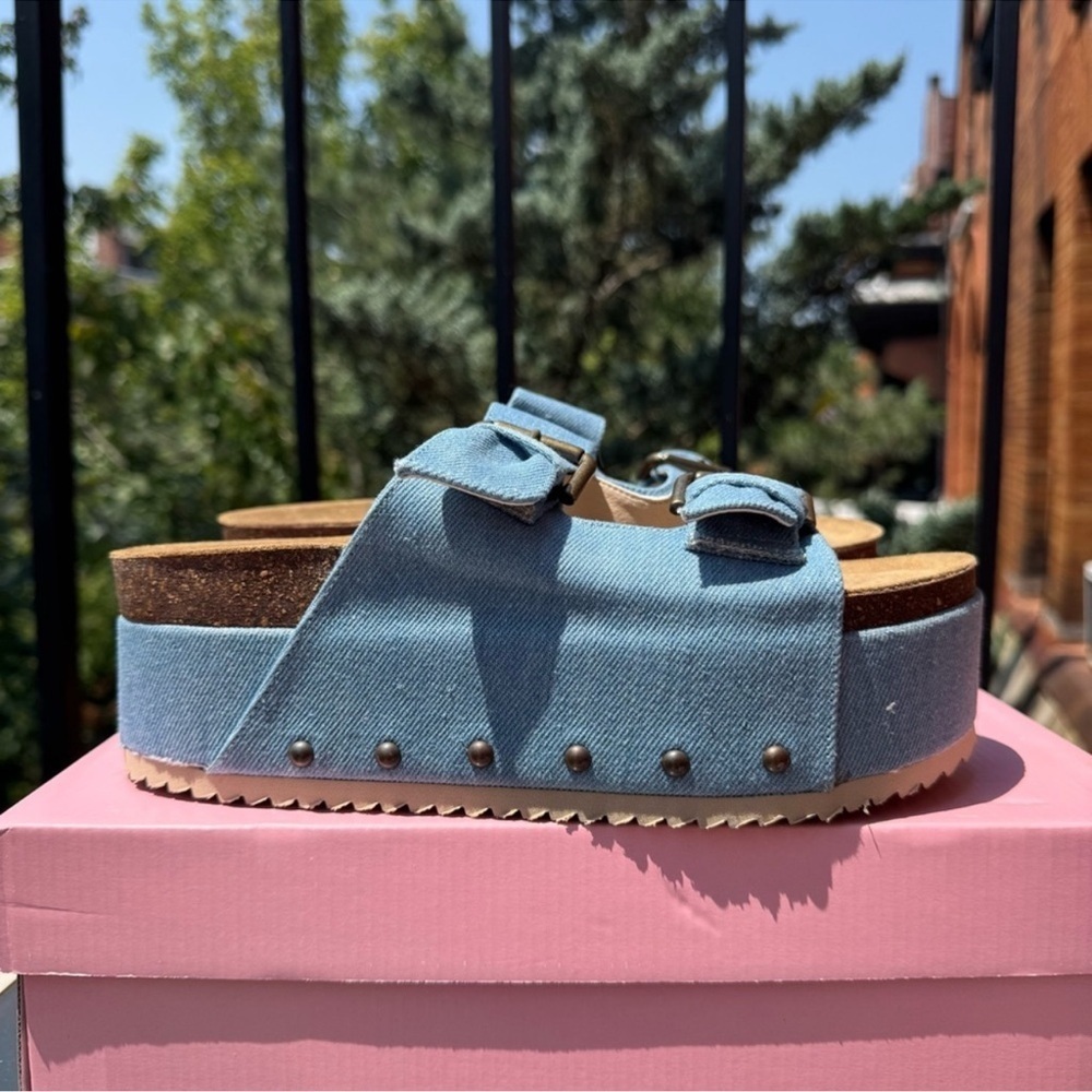 New Free People Rule Breaker Platform Sandals Denim Blue - Picture 4 of 13